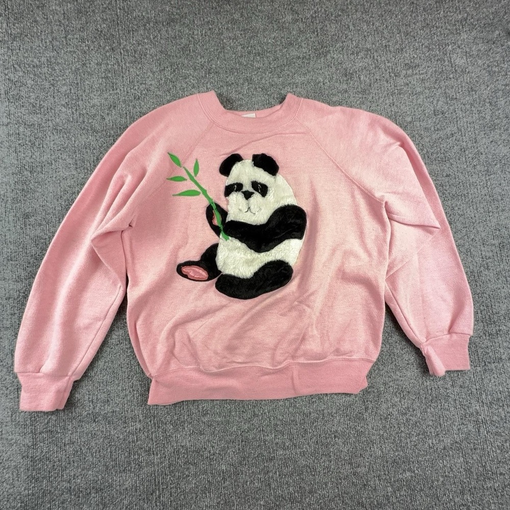 Vintage Bassett-Walker Sweatshirt Mens Medium Pink Panda Fleece Graphic 80s